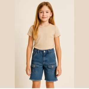 Limited Too Beige Tee with Blue Denim Cargo Shorts